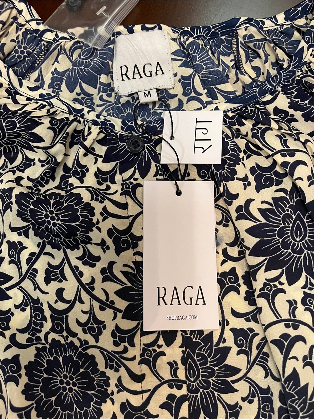 RAGA Navy and Cream Floral Tie-Waist Dress slinky and soft lightweight - Picture 2 of 10